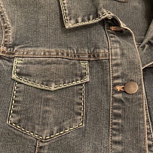 Tahari Lime Stitch Denim Jacket size SP - Picture 2 of 4